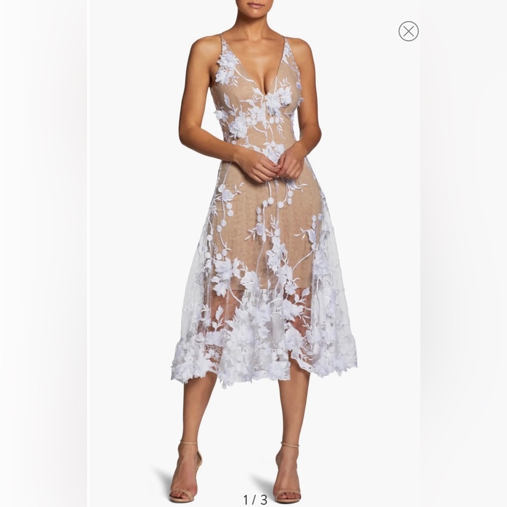 Dress the Population Audrey Embroidered Midi Lace Dress Size S